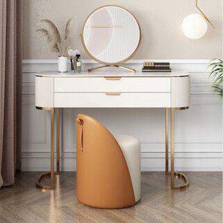 Toaletka z fotelem i lustrem MARGO - kremowy